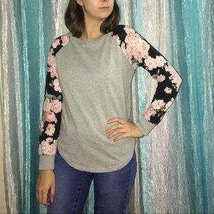 Floral and Grey Long Sleeve Shirt